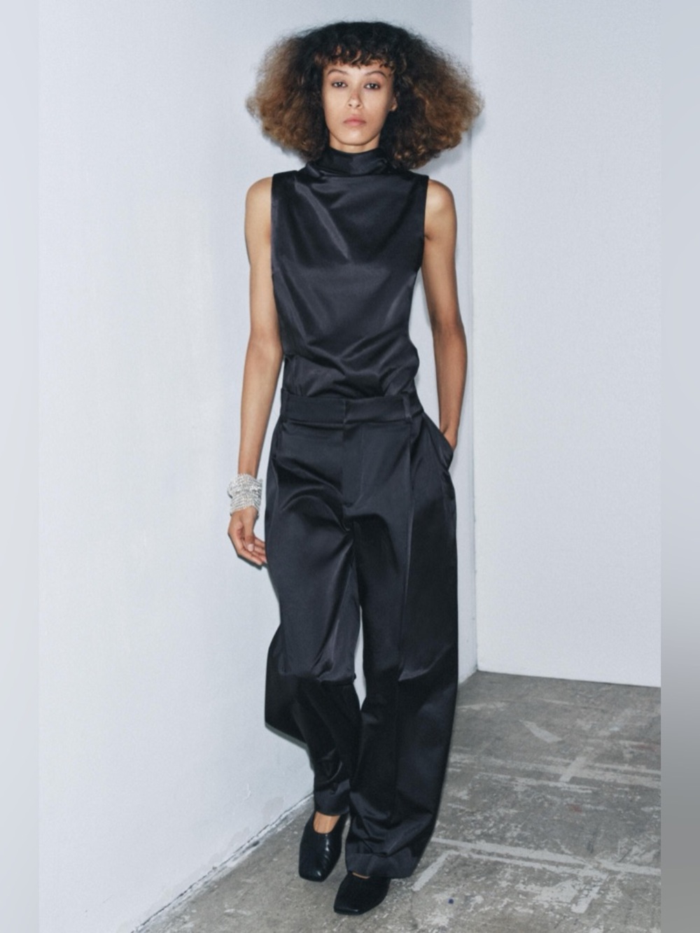Zara Wide Leg Satin Trousers ZW Collection